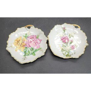 Cardinal Japan Floral Tea Bag Holders Dresser Dishes Gold Trim Pair BT1016